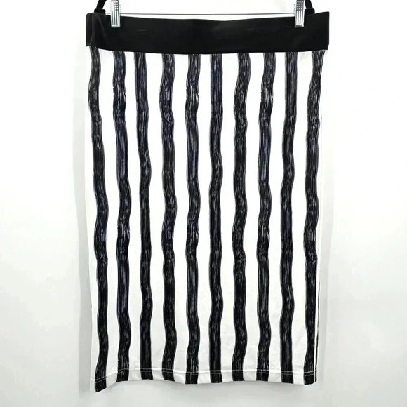 Eloquii Black White Stripe Zipper Knee Length Bottom Skirt Plus 18 - Picture 1 of 5